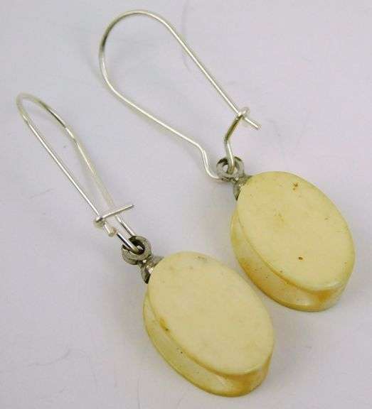 Vintage Sterling Scrimshaw Dangly Earrings