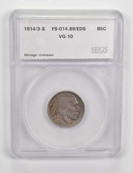 VG10 1914/3-S Indian Head Buffalo Nickel FS-014.89/EDS SEGS