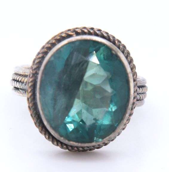 Vintage Sterling Silver Oval Beryl Ring