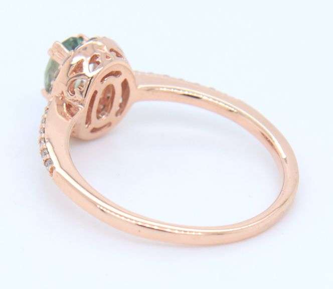 Charming Rose Gold oval Green Spinel in Diamond Halo Ring