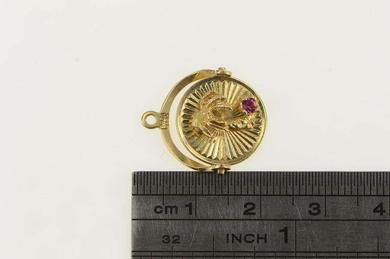 14K Yellow Gold Nassau Bahamas Palm Tree Syn. Ruby Charm/Pendant