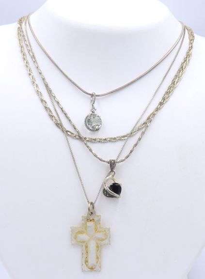 Group Lot of 4 Vintage 925 Sterling Silver Necklaces