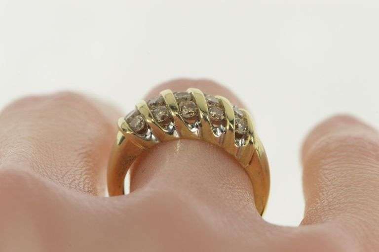 10K Yellow Gold 0.90 Ctw Fancy Diamond Striped Statement Band Ring