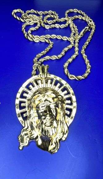 14 Kt Yellow Gold Plated 14.8 Gram Jesus Pendant Necklace