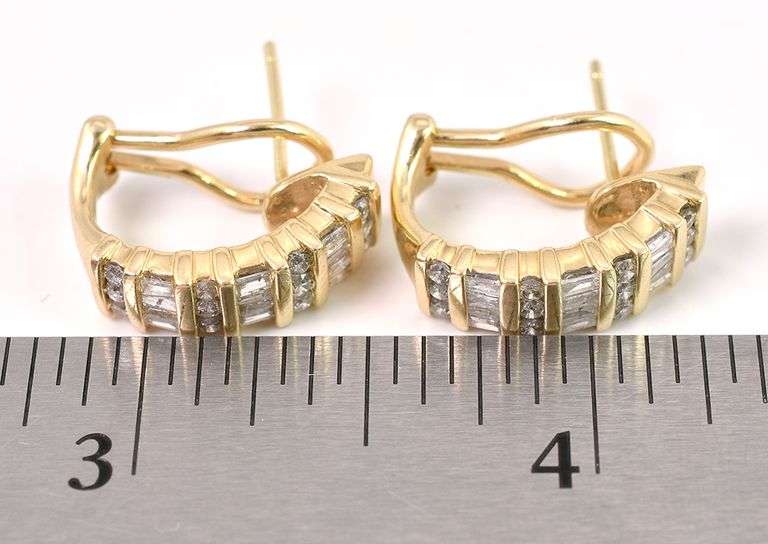 Glittering 14K Yellow Gold J-Hoop Diamond Earrings