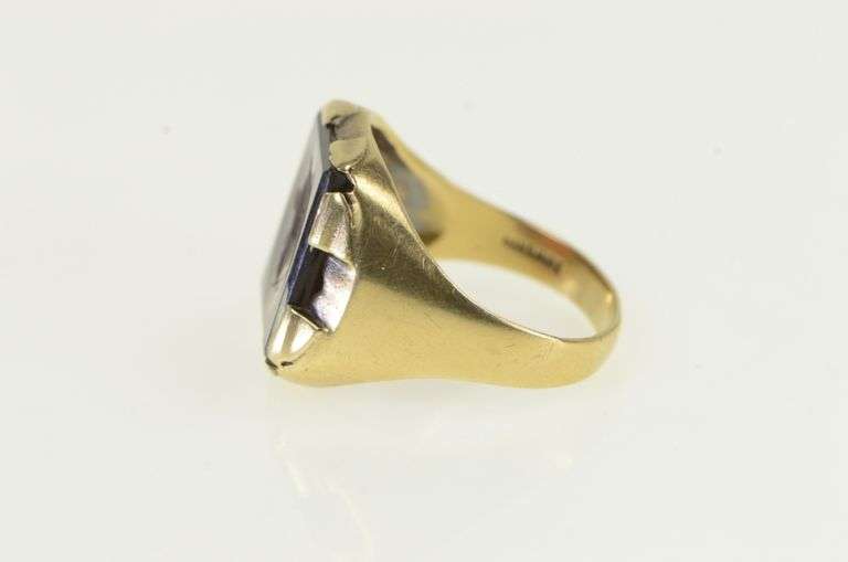 10K Yellow Gold Squared Carnelian Intaglio Men's Signet Ring