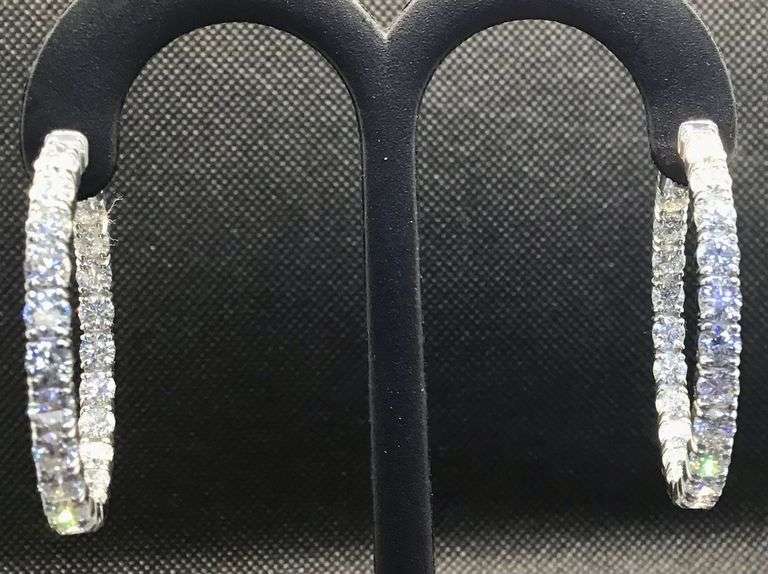 14KT White Gold Lab Grown Diamond Hoop Earrings