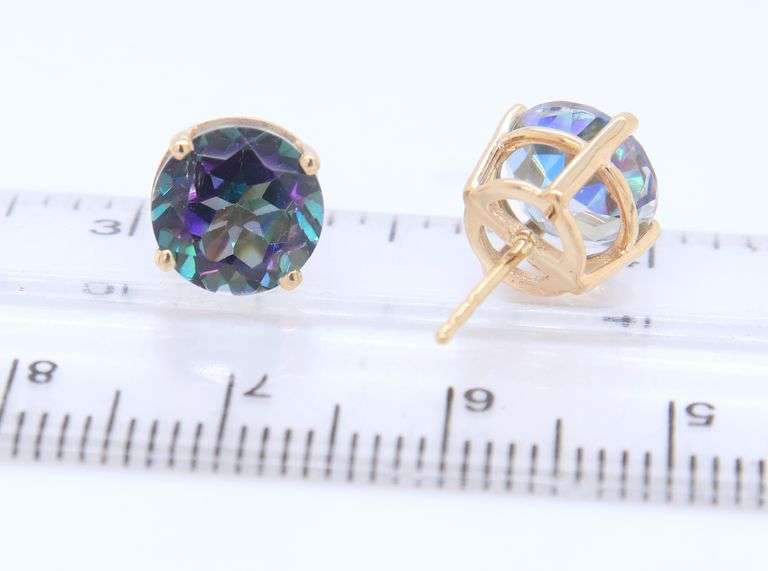 Gorgeous Yellow Gold Mystic Topaz Stud Earrings