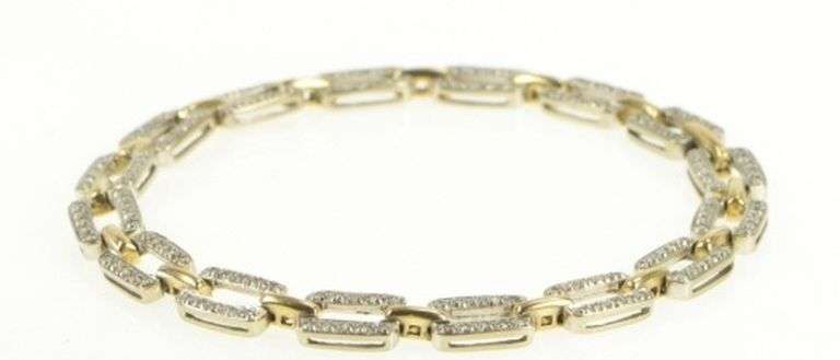 14K Yellow Gold 0.75 Ctw Diamond Chain Link Squared Tennis Bracelet