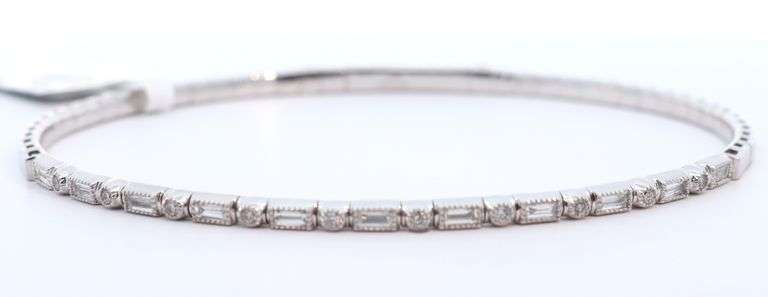 New 0.42ctw Baguette and Round Diamond Flex Bangle Bracelet in 18K