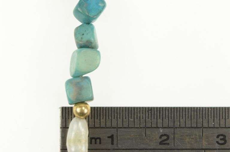 14K Yellow Gold Pearl Square Turquoise Beaded Statement Bracelet