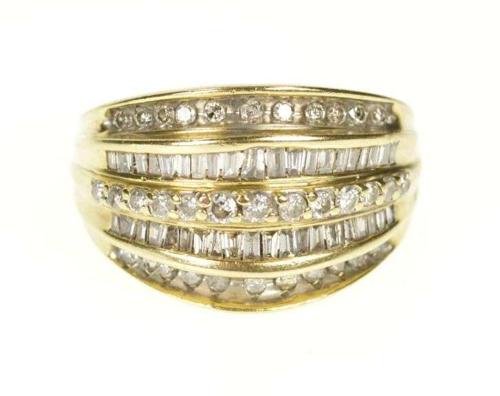 10K Yellow Gold Diamond Encrusted Tiered Statement Band Ring