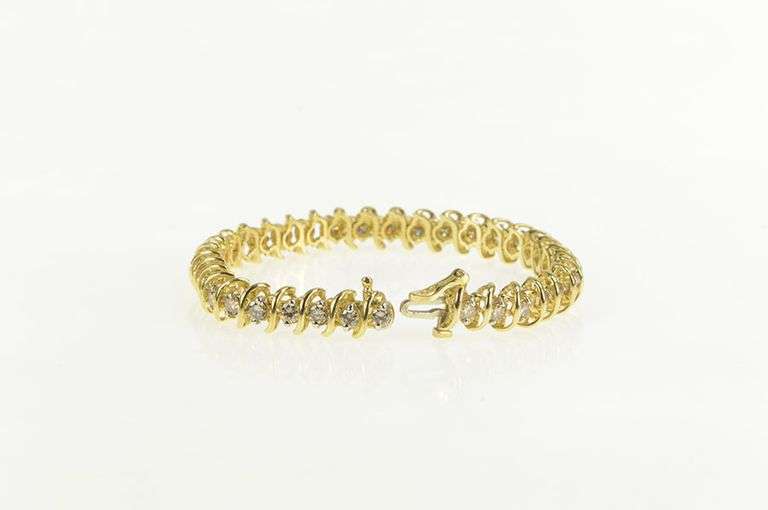14K Yellow Gold 5.40 Ctw Champagne Diamond Wavy Tennis Bracelet