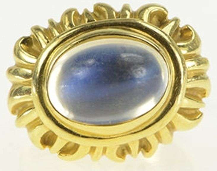 18K Yellow Gold 5.95 Ct Moonstone Sunflower Ornate Statement Ring