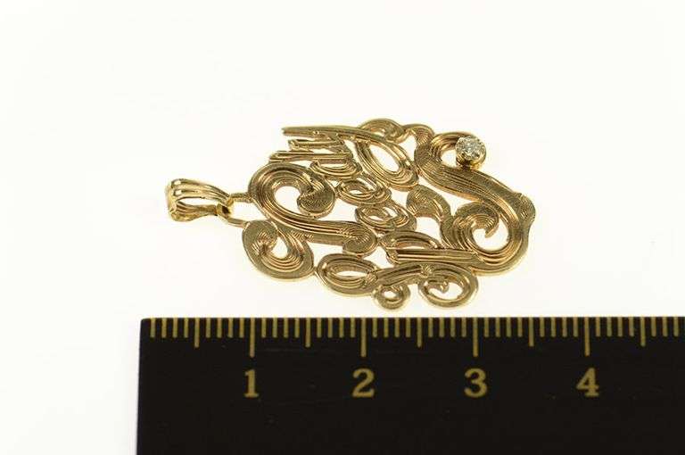 10K Yellow Gold Art Nouveau Speedy Diamond Accent Etched Pendant