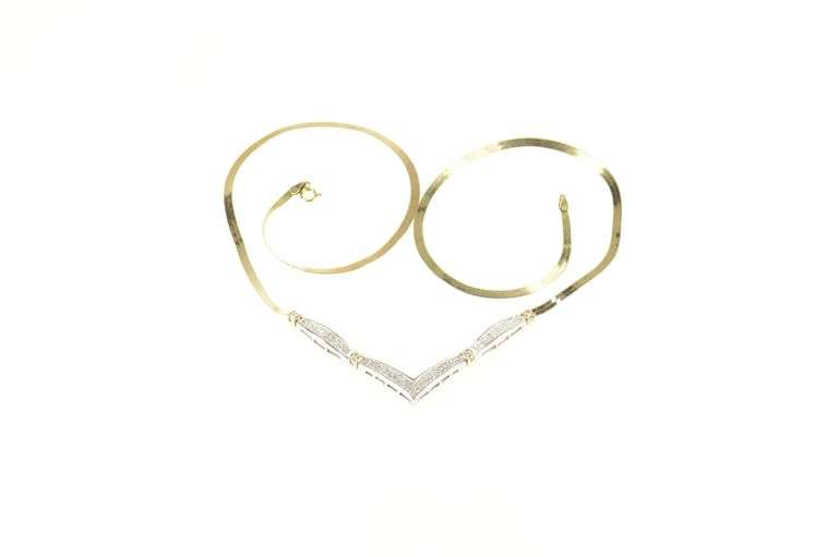 14K Yellow Gold 2.17 Ctw Princess Pave Chevron Cluster Chain Necklace