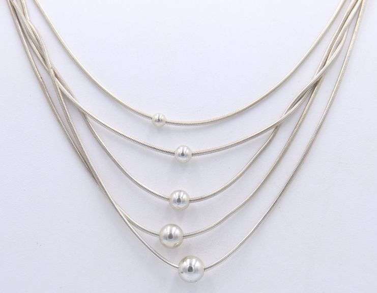 925 Sterling Silver Multi Strand Chain Necklace