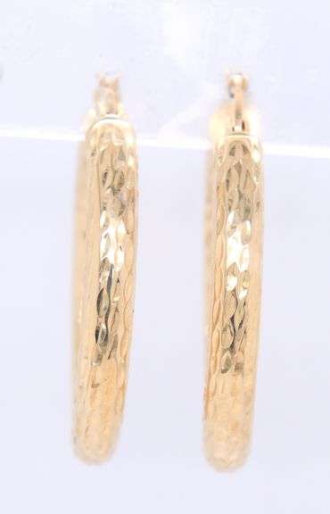 Lovely Yellow Gold Diamond Cut Hoop Earrings