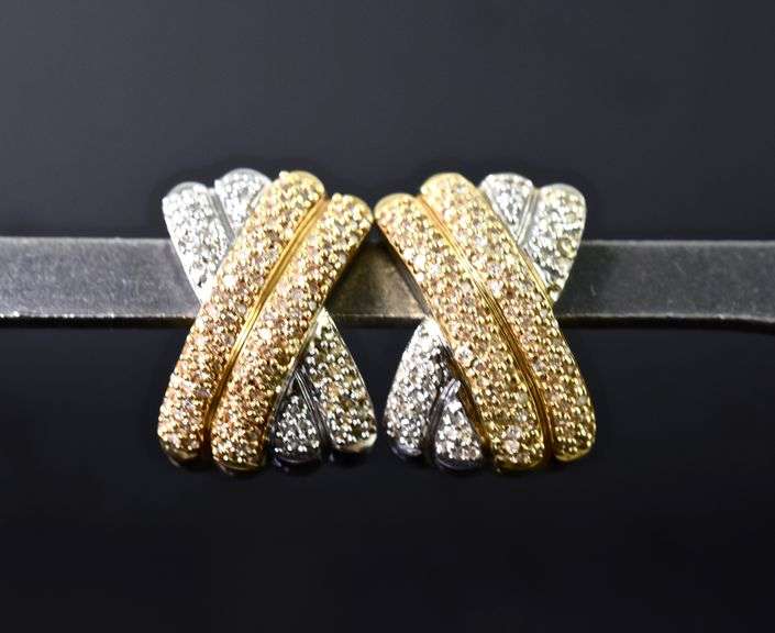 Elegant White and Yellow 14K Diamond Earrings