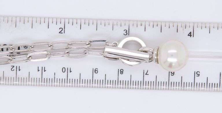 925 Sterling Silver Pearl Pendant on Paper Clip Link Chain