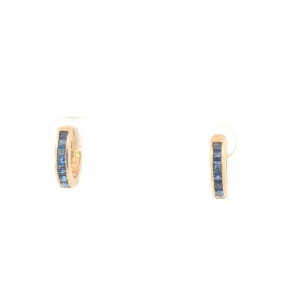 10K Yellow Gold Princess Cut Sapphire 14.9mm Huggies Hoop Earrings