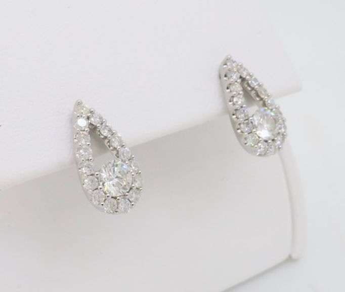 Tear-Drop Shaped 1.00CTW Diamond Stud Earrings