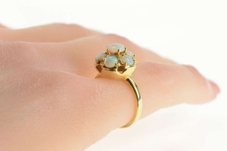 14K Yellow Gold Natural Opal Flower Cluster Cocktail Ring