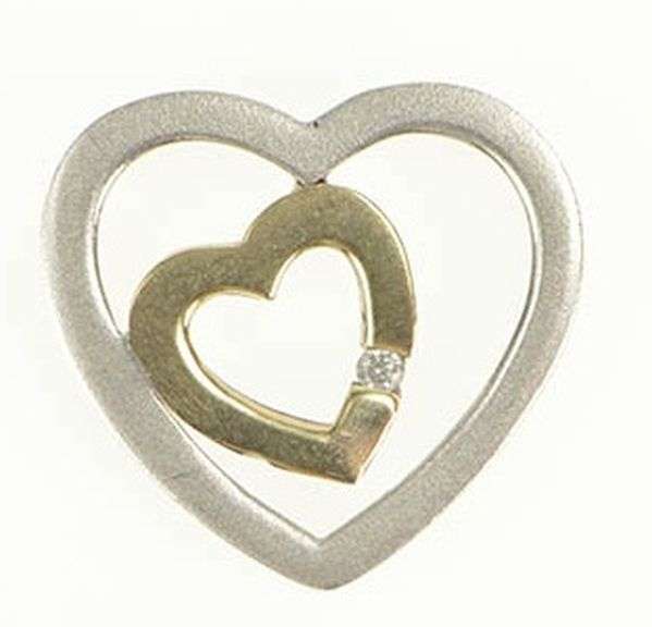 Sterling Silver 14k Gold Two Tone Diamond Hearts Love Pendant