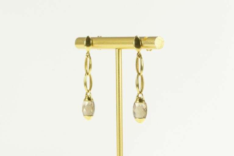 18K Yellow Gold Fibo Smoky Quartz Chain Dangle Statement Earrings