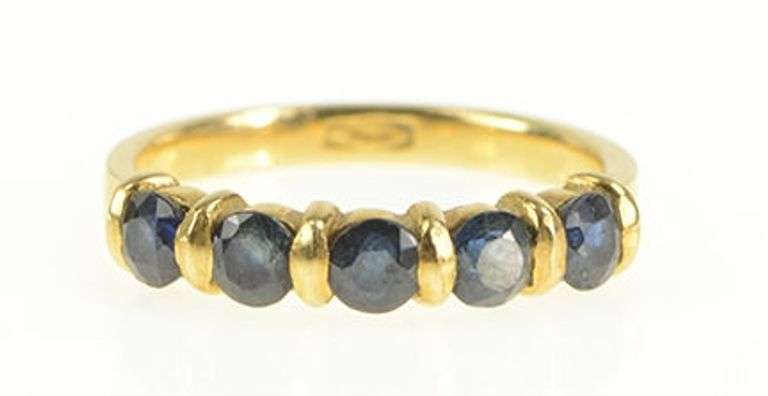 14K Yellow Gold Five Stone Natural Sapphire Stackable Band Ring