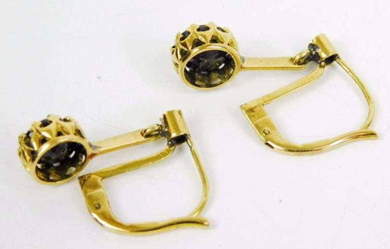 Early 14K Sapphire & Diamonds Drop Earrings