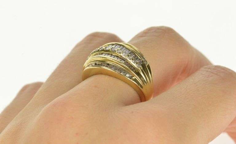 10K Yellow Gold Diamond Encrusted Tiered Statement Band Ring