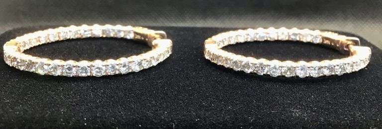 GORGEOUS AND ELEGANT 14K ROSE GOLD IN AND OUT DIAMOND HOOP EARRINGS