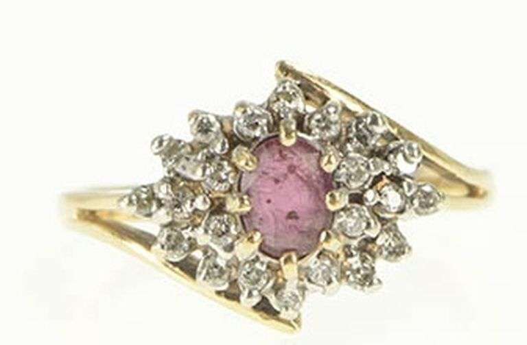 14K Yellow Gold 0.45 Ctw Oval Natural Ruby Diamond Cluster Ring