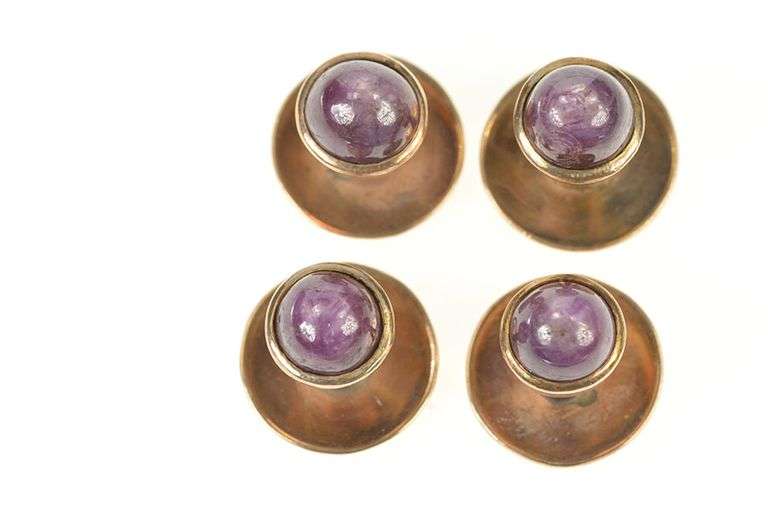 14K Yellow Gold Men's Natural Star Ruby Cabochon Tuxedo Shirt Studs