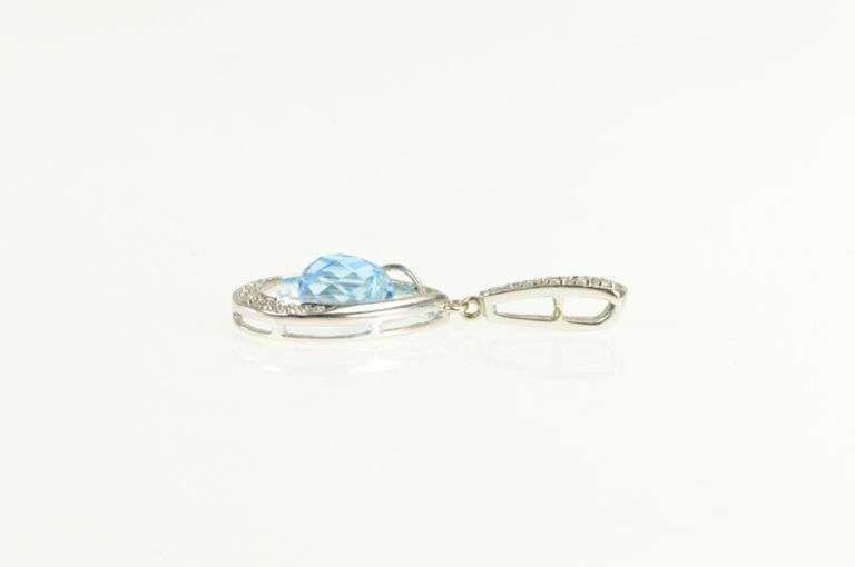 14K White Gold Pear Blue Topaz Diamond Accent Drop Pendant