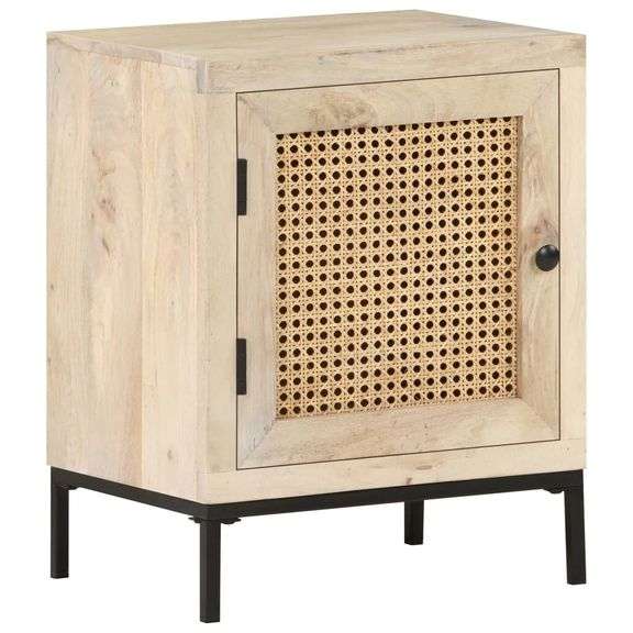 Solid Mango Wood and Natural Cane Bedside Cabinet