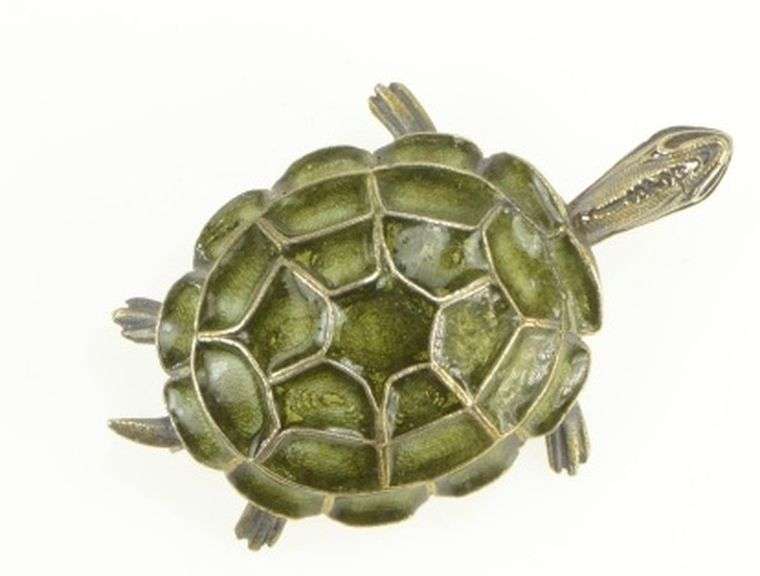 800 Silver 3D Turtle Green Enamel Tortoise Animal Pin/Brooch