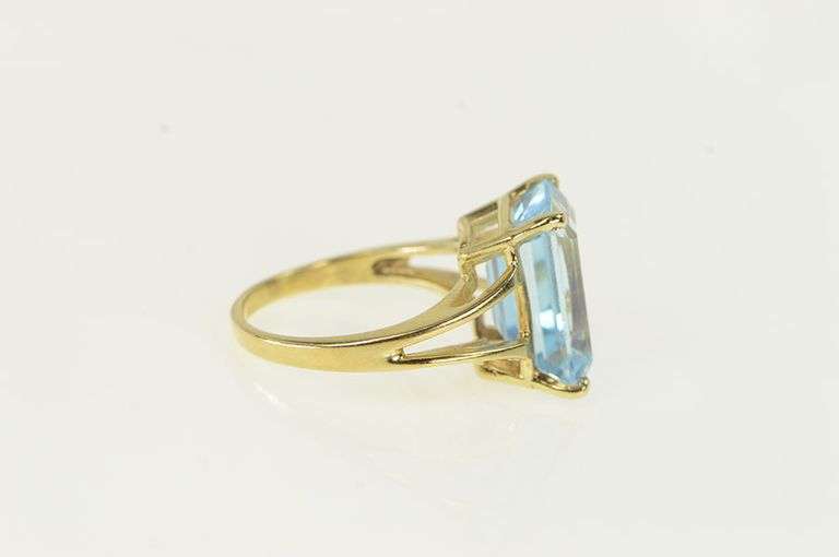 10K Yellow Gold Emerald Cut Blue Topaz Statement Ring