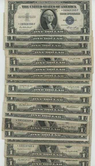 Scarce lot of 28 STAR $1 Silver Certificates: 7 1935 & 21 1957
