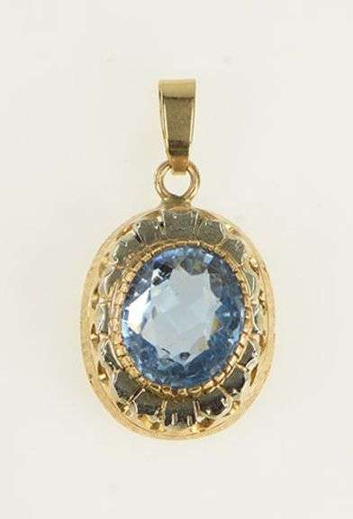 14K Yellow Gold Blue Topaz Arts & Crafts Statement Pendant