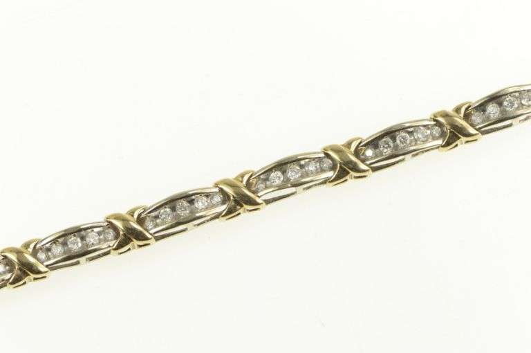 10K Yellow Gold 1.00 Ctw Two Tone Classic Diamond Tennis Bracelet