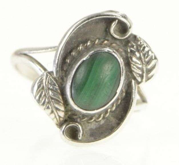 Sterling Silver Malachite Oval Cabochon Southwestern Ring