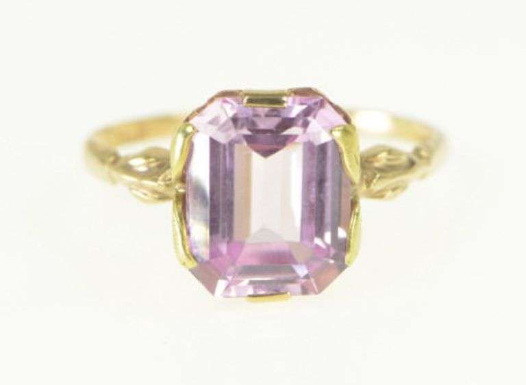 10K Yellow Gold 1930's Vintage Pink Topaz Solitaire Ring