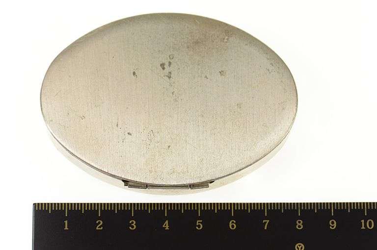 Sterling Silver Oval Simple Retro Makeup Compact Box