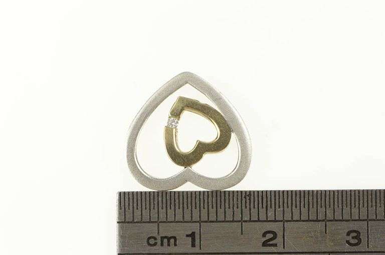 Sterling Silver 14k Gold Two Tone Diamond Hearts Love Pendant