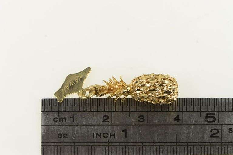 14K Yellow Gold 3D Pineapple Hawaii Travel Souvenir Charm/Pendant