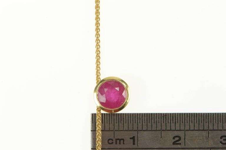 14K Yellow Gold 0.95 Ct Round Natural Ruby Solitaire Chain Necklace
