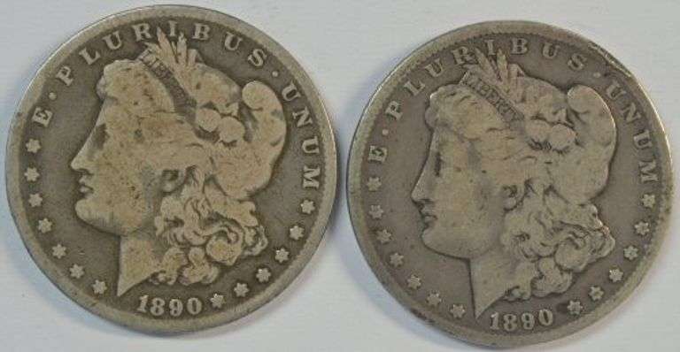 Pair of nicer scarce 1890-CC Morgan Silver Dollars. Nice circs