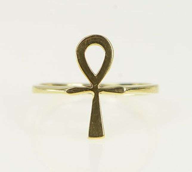 14K Yellow Gold Ankh Ancient Egyptian Life Symbol African Ring